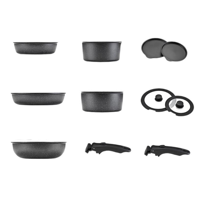 

Компактный набор кастрюль и сковород со съемной ручкой для кухни, набор антипригарной посуды, бытовые кухонные принадлежности