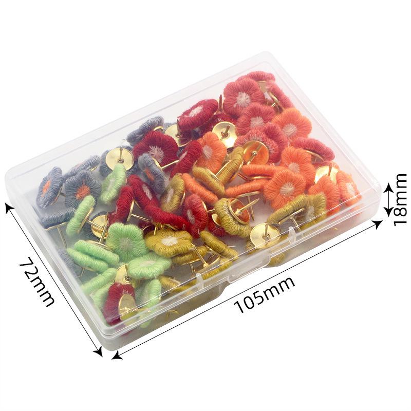 Set of 60 Dark/Light U-Shaped Metal Nails with Colorful Embroidered Flowers In Plastic Box
