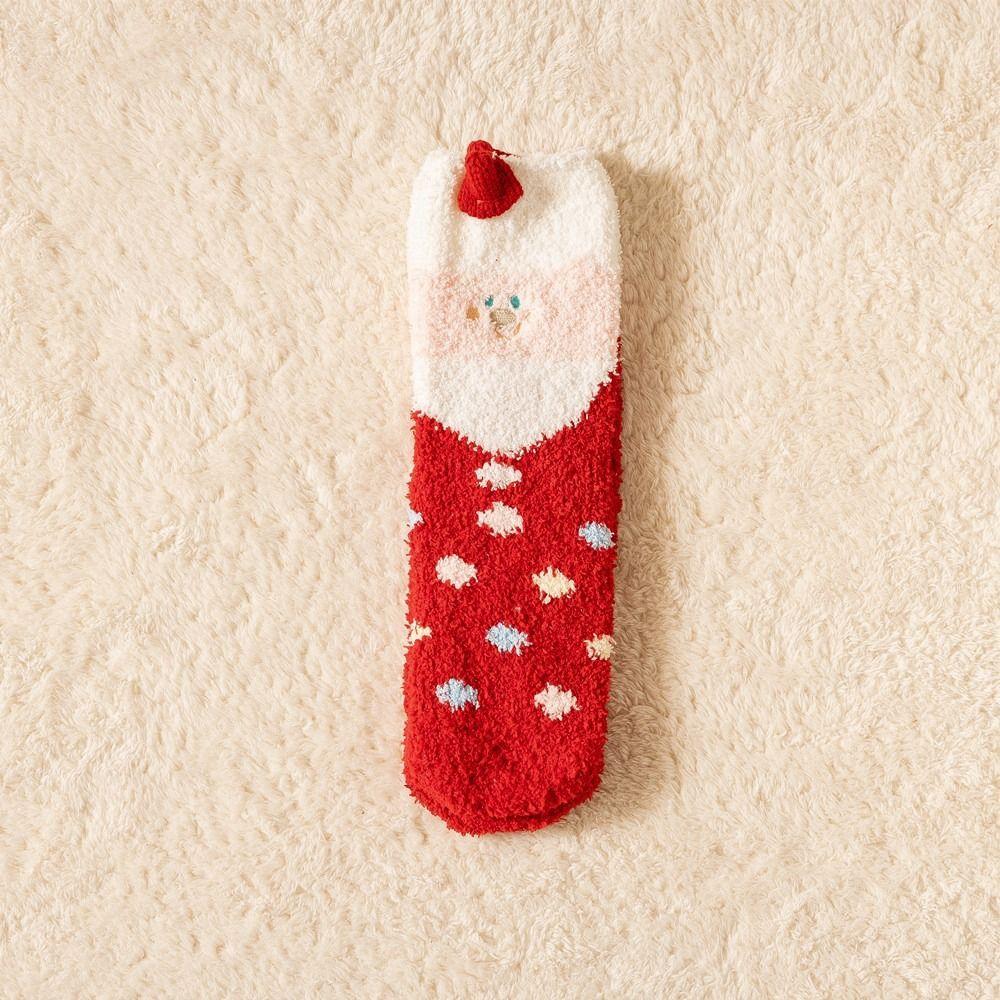 Cartoon Floor Sleep Socks Snowman Winter Red Green Elk Coral Velvet Socks Middle Tube Socks Women Hosiery Christmas Socks