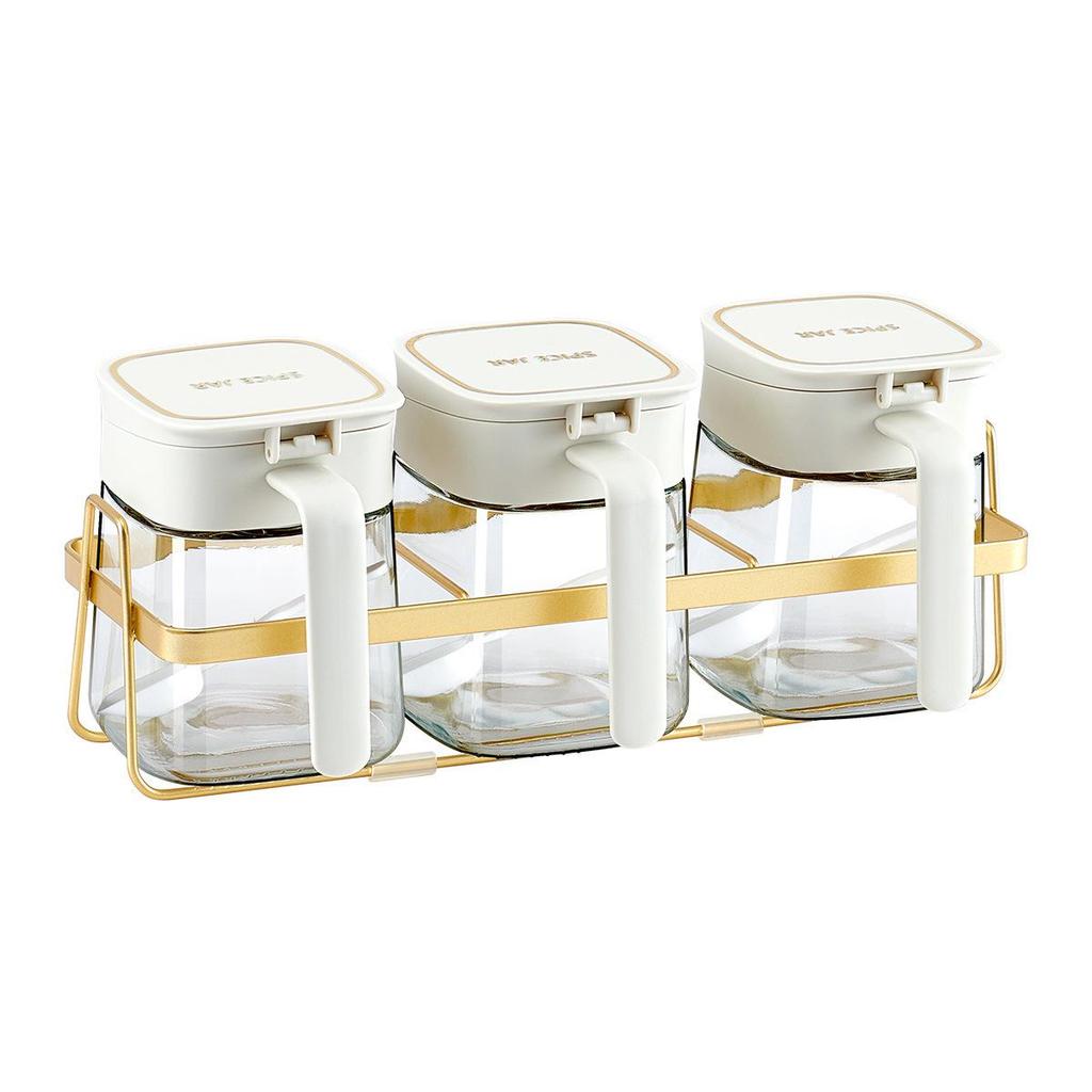 Glass Kitchen Seasoning Set: Salt, MSG, Pepper Jars & Storage Bottles