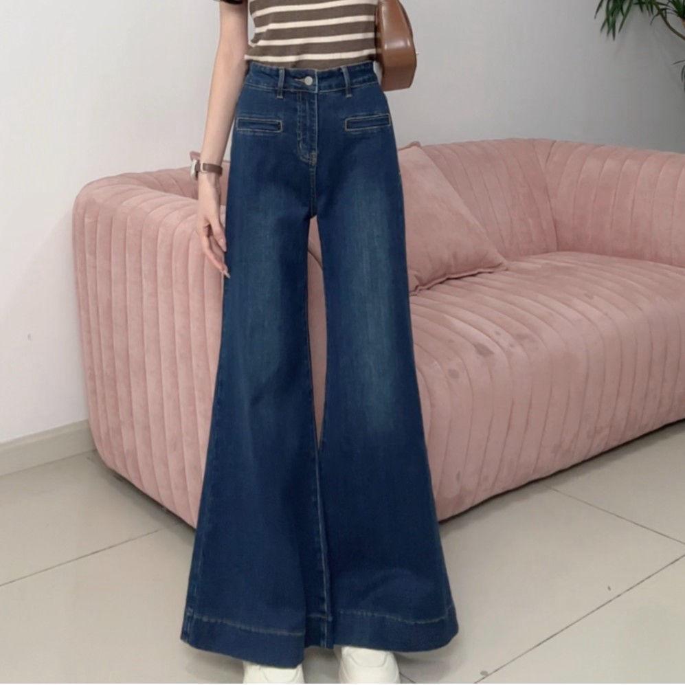

Korean High-Waisted Wide-Leg Jeans for Women: Spring/Autumn Casual Floor-Length Pants XL
