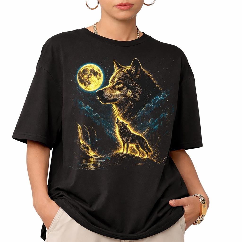 Comfort Colors Wolf Howling Moon Oversize Tee, Vintage 90s Spirit Animal Nature Shirt