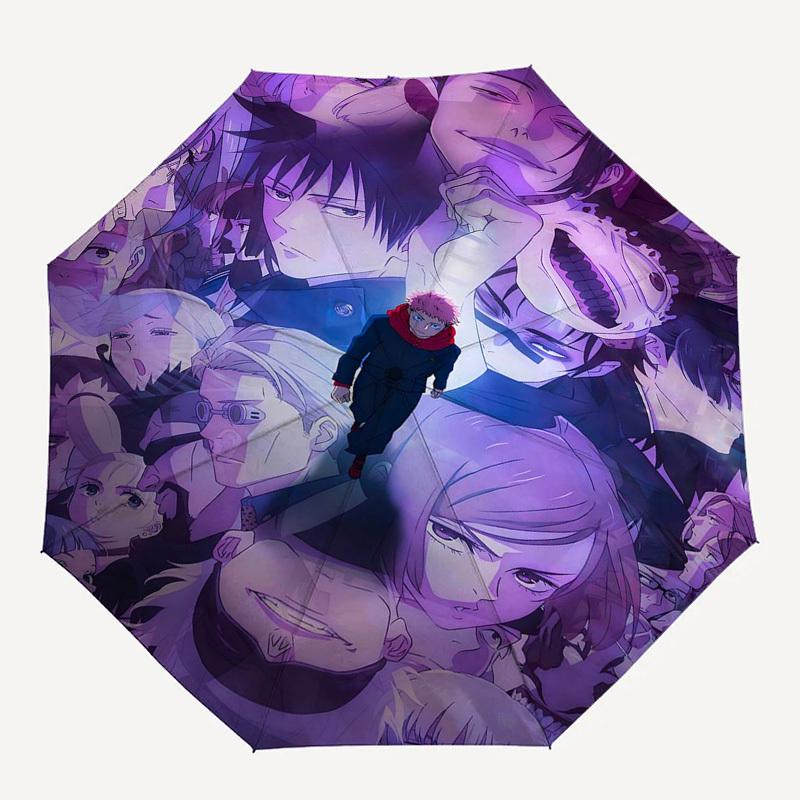 1pz Personaggi Jujutsu Kaisen Ombrello ad Apertura e Chiusura Automatica Portatile Design a 3 Pieghe con Telaio in Ferro a 8 Stecche, Ombrello da Esterno per Fan, Viaggiatori, Uso Quotidiano,