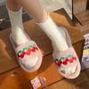Fashion 2025 New Strawberry Cherry Embroidery Summer Fluffy Slippers Indoor Slippers Female Women Slippers Casual and Comfortable Shoes