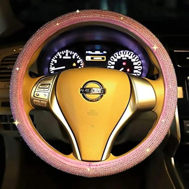 1 pc  Car steering wheel cover pink full diamond inlaid diamond hot diamond without inner ring steering wheel cover