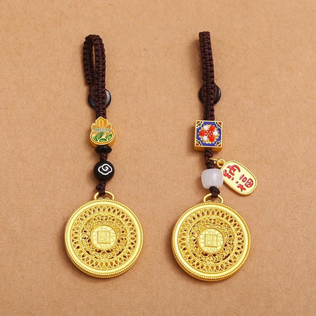 Fünf Segnungen Chinesischer Schlüsselanhänger Anhänger: Retro-Charm aus Goldlegierung mit Fu-Zeichen