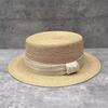 Light Luxury Small Edge Handmade Fine Raffia Grass Flat Top Flat Brim Straw Hat Women'S Summer Travel Simple Sunscreen Holiday Visor