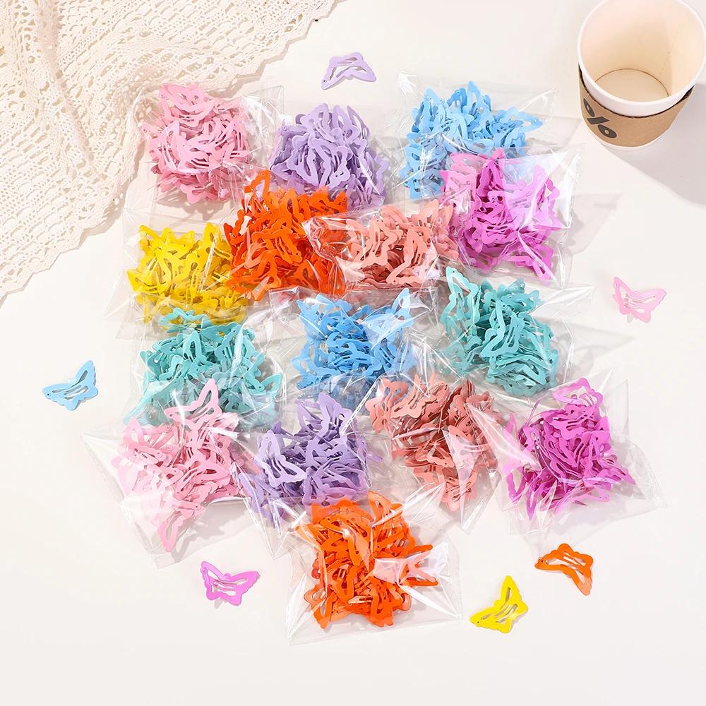 20Pcs/lot Solid Color Butterfly Hair Clips for Girls Y2k Hair Bangs BB Hairgripes Kids Lovely Boutique Headwear
