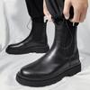 Fashion Chelsea Boots Men's Casual Leather Biker Boot High Top Slip-on Popular Trendy All-match Street Fashion Waterproof Anti-wear Shoe