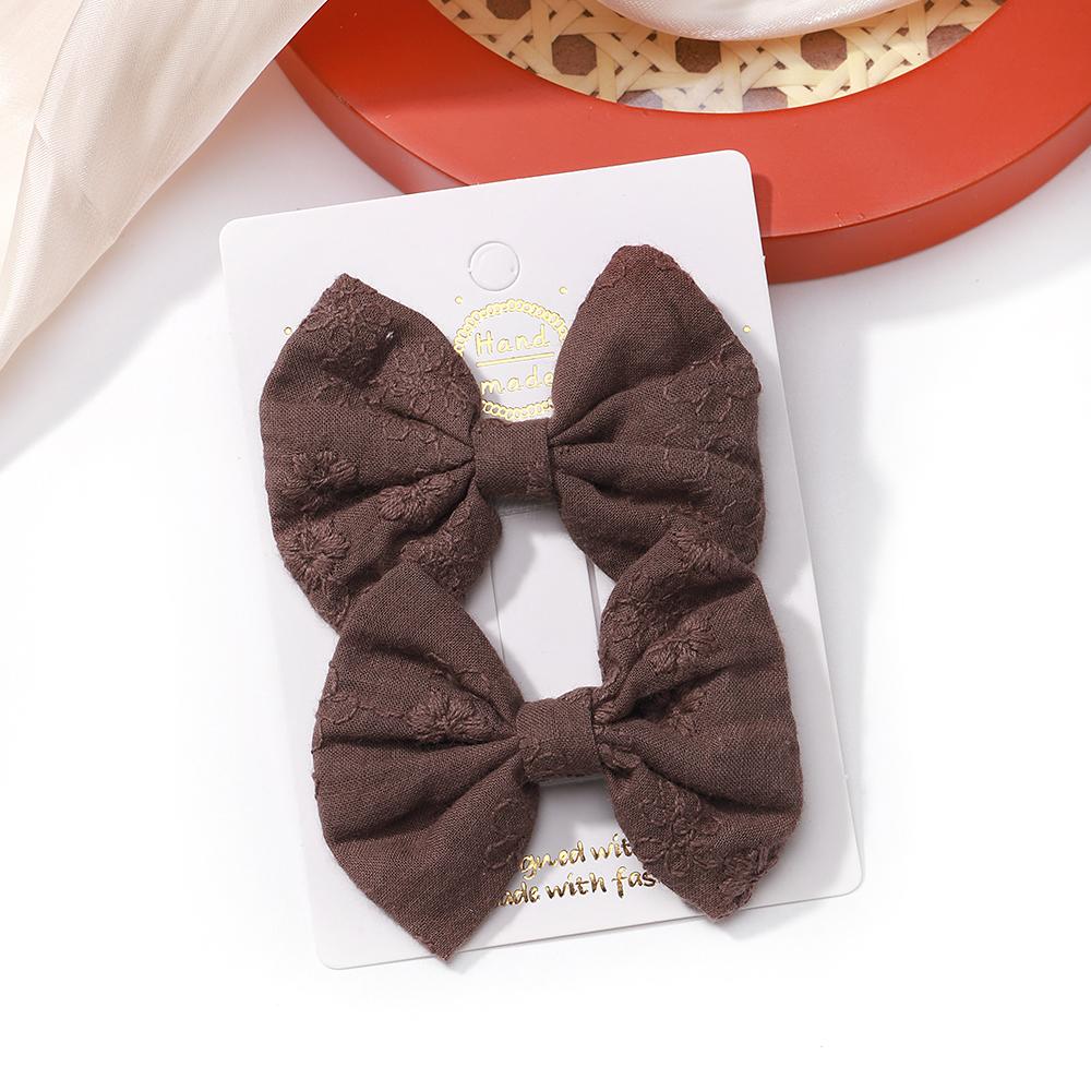 2pcs/set Embroidery Bows Hair Clips Solid Hairpins Girls Handmade Cotton Barrettes Kids Butterfly Hair Pin Baby Hair Accessories