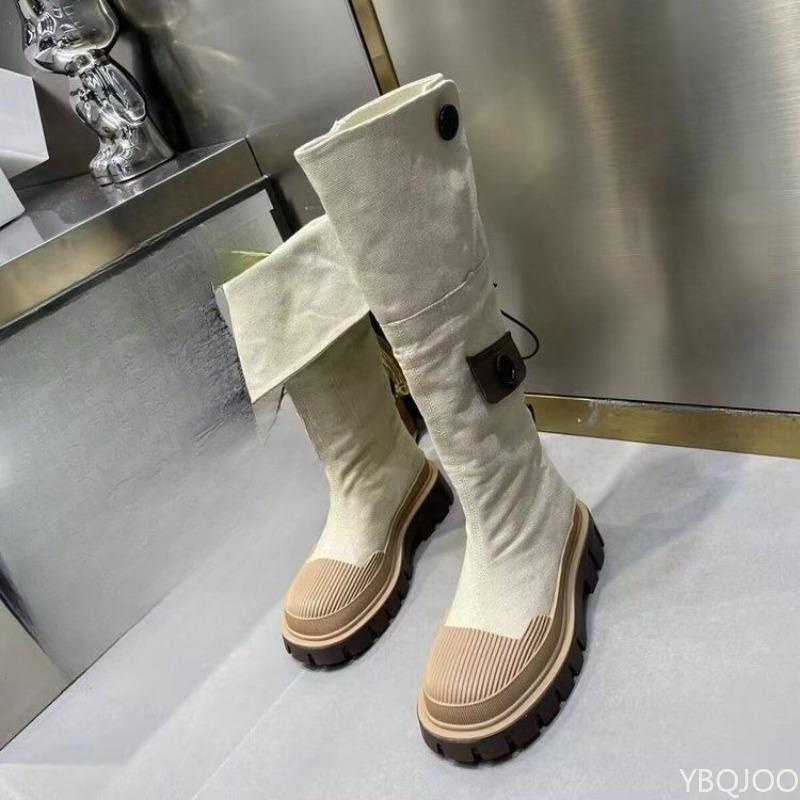 

Модные универсальные ботфорты на толстой подошве, женские повседневные удобные высокие сапоги, новая весна-осень, элегантная простая женская обувь 40
