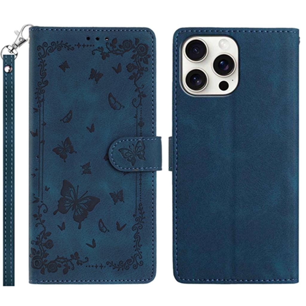 For iPhone 16 Pro Max Case Garden Imprinted PU Leather Wallet Phone Cover with Wrist Strap