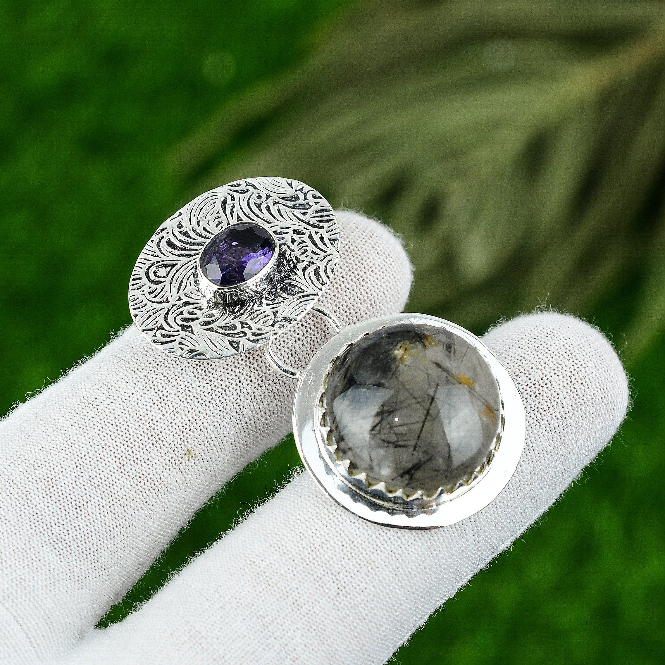 

Натуральный Черный Рутил Драгоценный Камень Ювелирные Изделия Подвеска из Стерлингового Серебра 925 пробы для Женщин