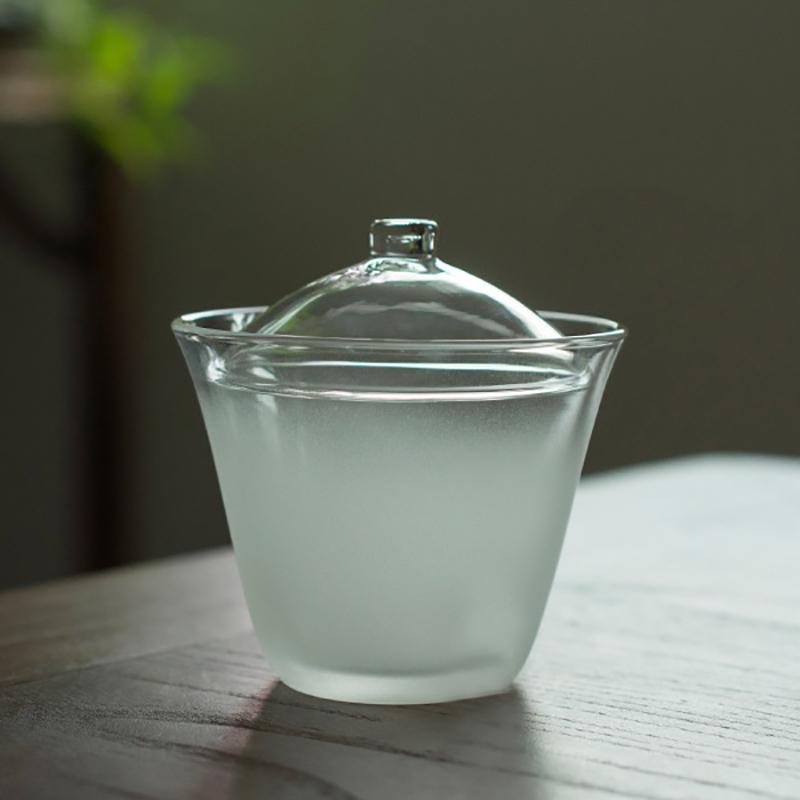 Japanese Cloud and Fog Glass Transparent Gaiwan Covered Bowl Matte Texture Hand Grab Heat Resistant Kung Fu Tea Bowl