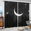 2pcs Black And White Starry Sky Crescent Moon Decorative Curtains   Warm In Winter   Insulated In Summer   Energy-Saving Suitable