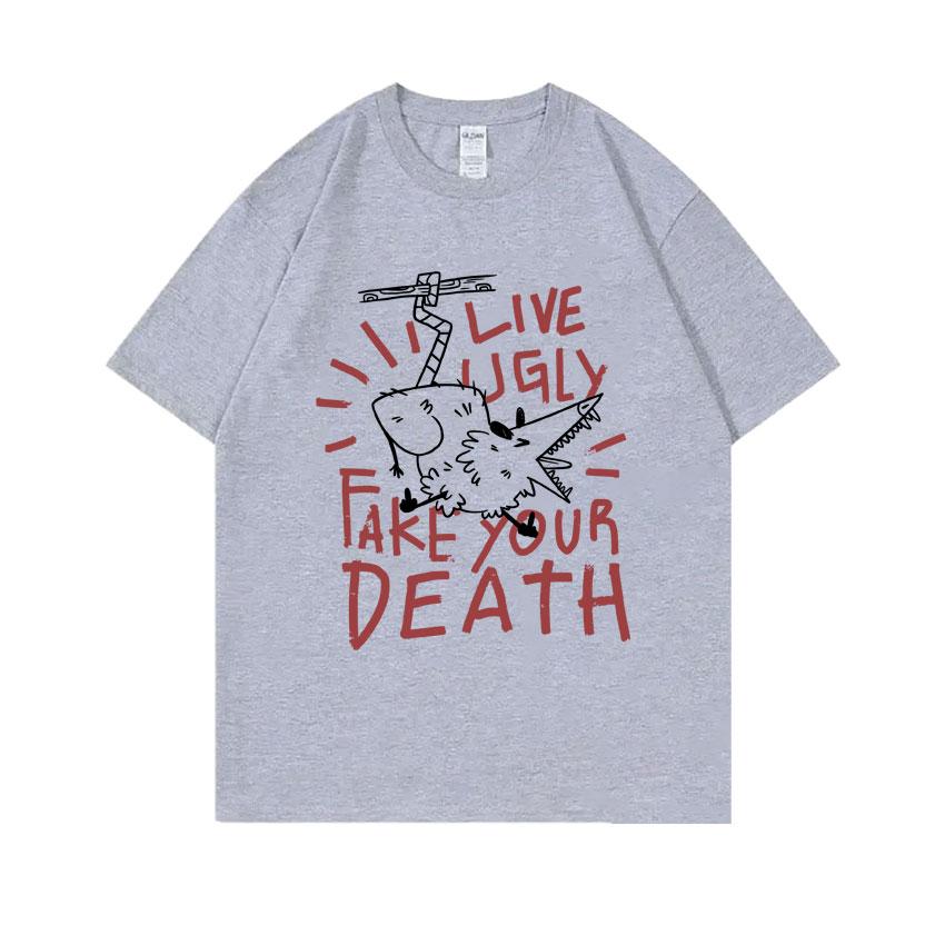 Live Ugly Fake Your Death Tshirt Funny Rat Meme Tshirt Unisex Women Casual Oversized Tops Short Sleeve Unisexs Pure Cotton T Shirts