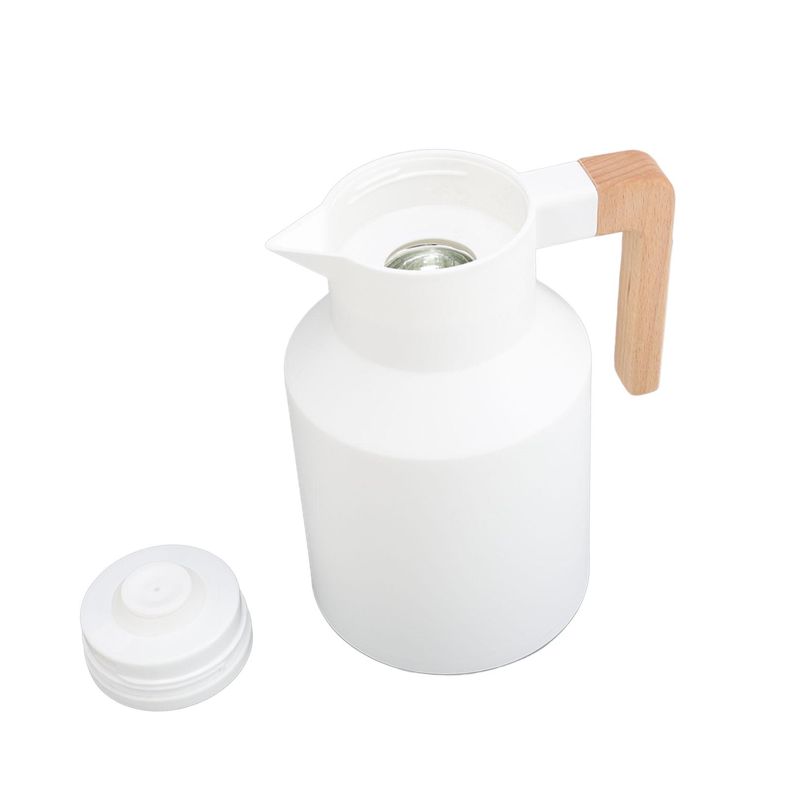 

Coffee Carafe 1000ml Wooden Handle Double Wall Vacuum Heat Retention Thermal Coffee Carafe for Tea Juices Coffee White L білий