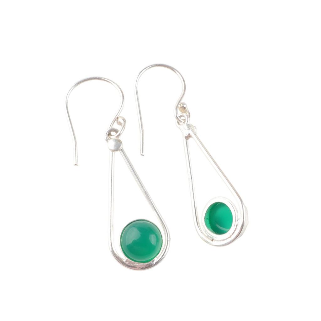 Green Onyx Cab Gemstone 925 Sterling Silver Jewelry Handcrafted Earrings 1.76" EE-126-13