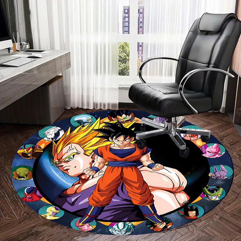 1 Stück Dragon Ball Super Charaktere Rundes Kunstwerk Runder Teppich, Hergestellt aus Polyester, Zur Dekoration von Bürostühlen, Wohnzimmern, Lebendiger Dekorativer Teppich