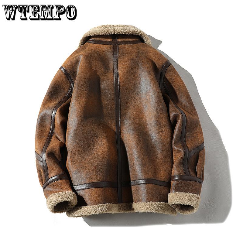Winter Men's Large Size Air Force Fur One Padded Thickened Lapel Motorcycle Leather Jacket
