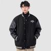 Men's Retro Patchwork PU Leather Baseball Jacket - Embroidered Casual Autumn/Winter Style