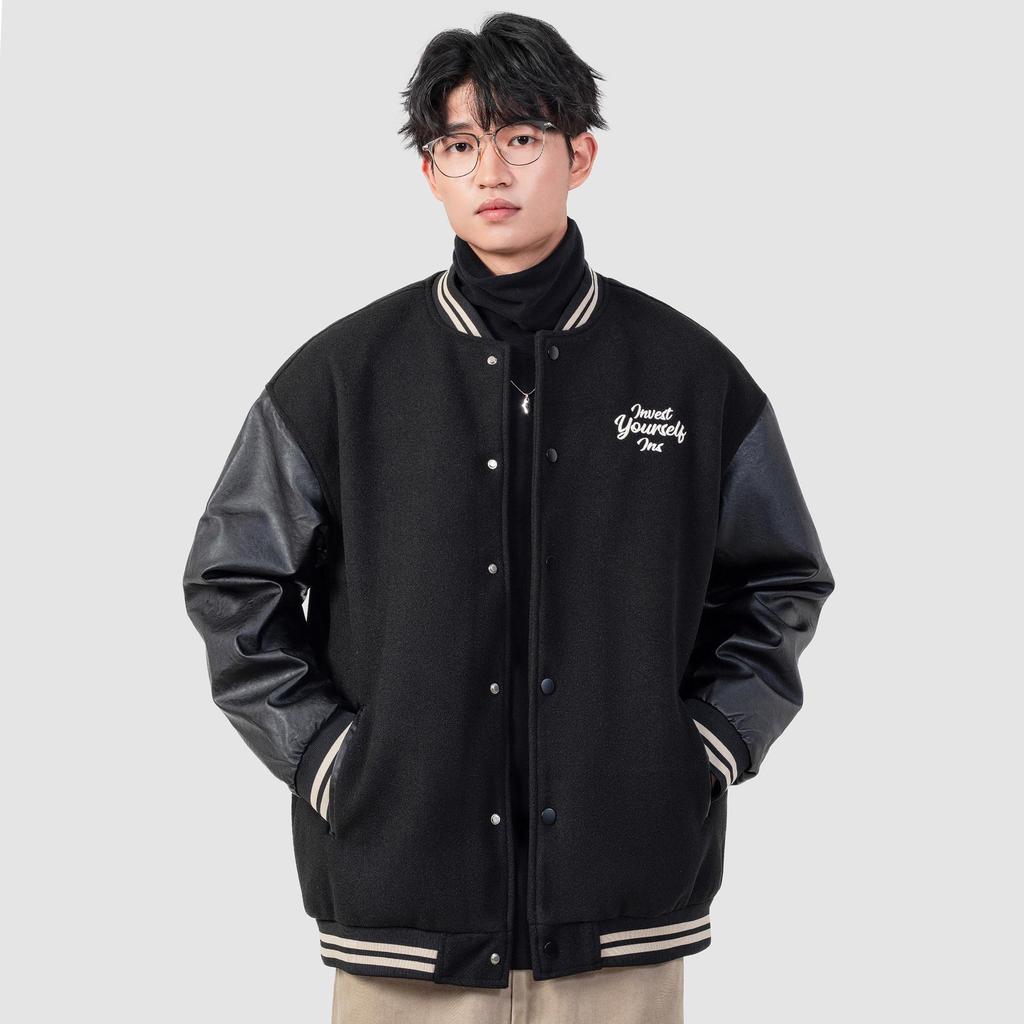 Men's Retro Patchwork PU Leather Baseball Jacket - Embroidered Casual Autumn/Winter Style