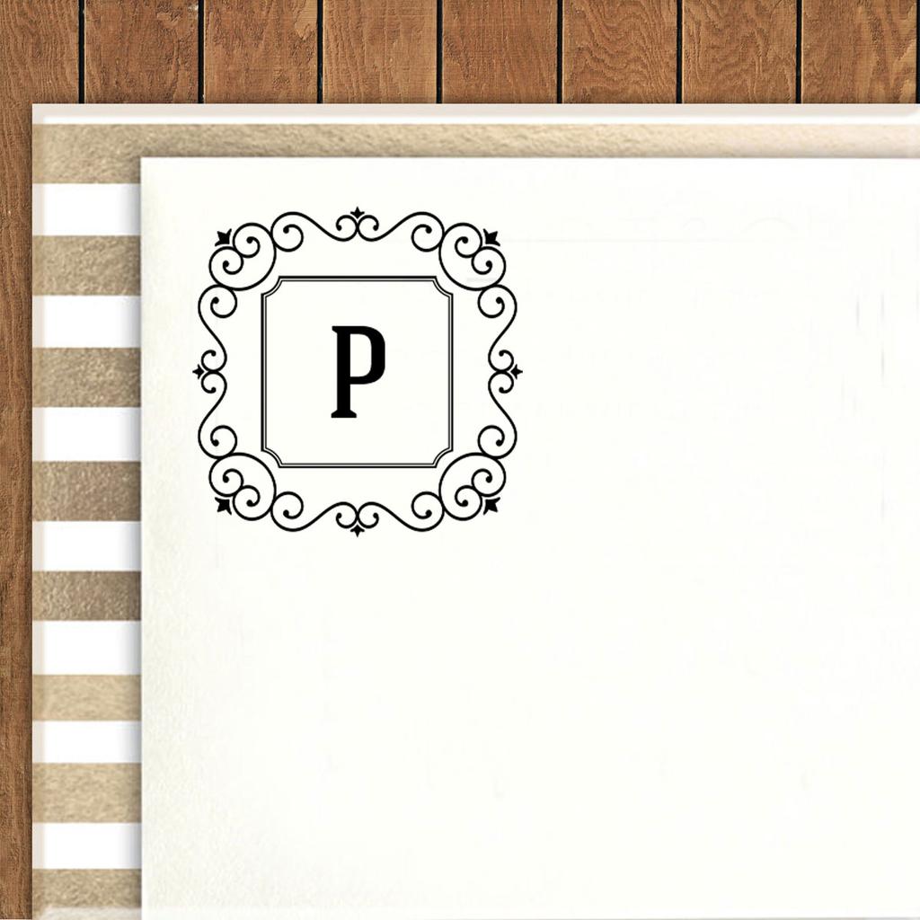 Printtoo Alphabet P Monogram Initial Square Swirl Border Self Inking Rubber Stamp Office