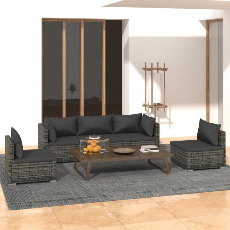 Día y Noche - Día y Noche Set de muebles de jardín 5 pzas y cojines ratán sintético gris