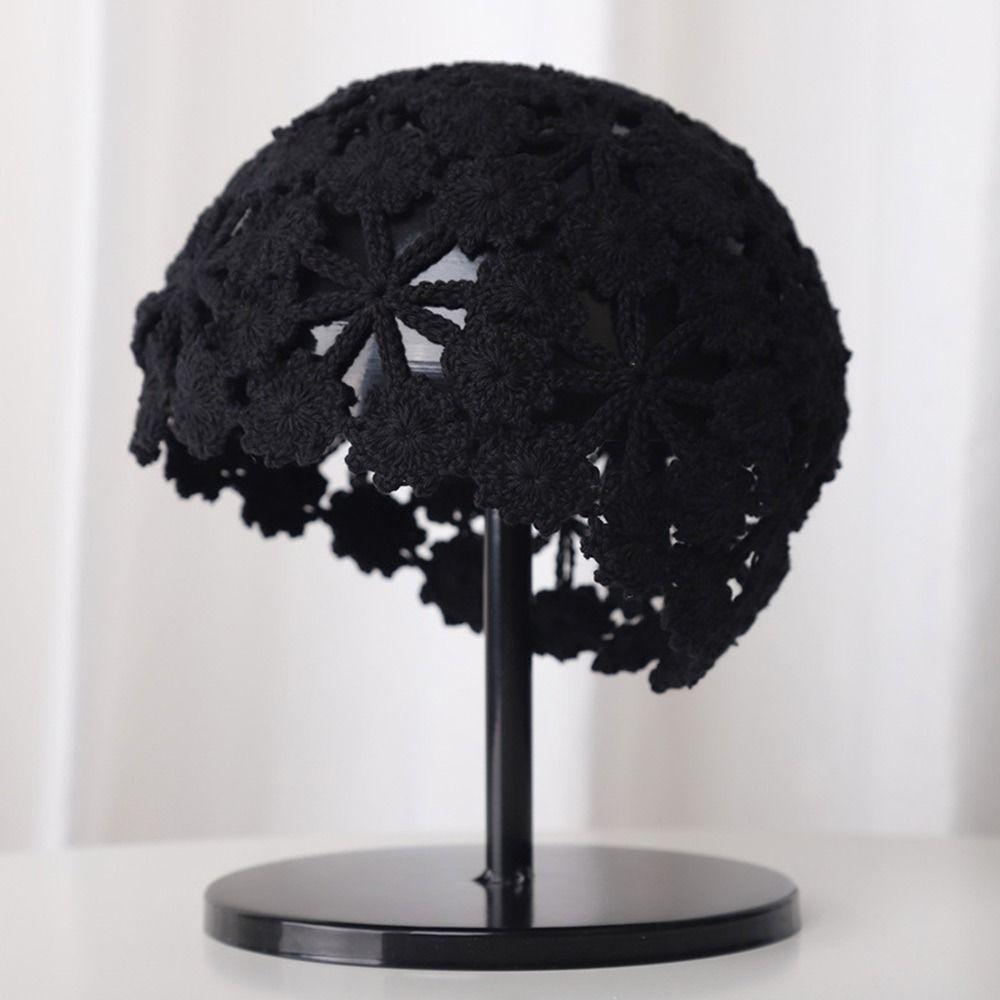 Flowers Knitted Hat Hollowed Out Skullies Hat Breathable Sun Visor  for Women