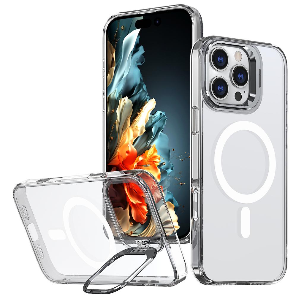 Applicable to Apple 17 transparent skin feeling mobile phone case, lens frame all-inclusive hidden bracket iPhone17pm magnetic case