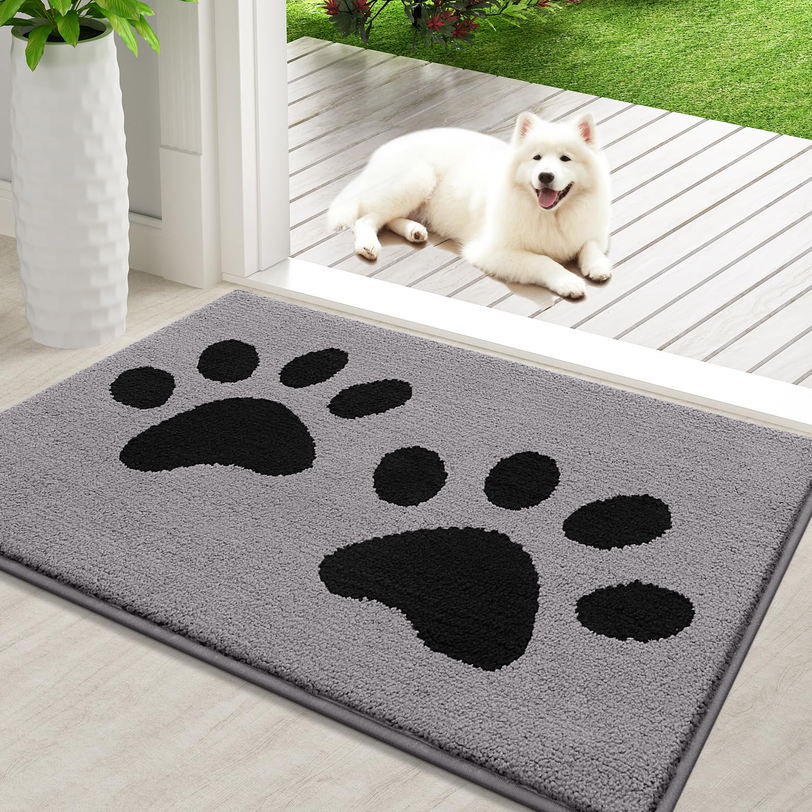 

Olanly Quick Dry Chenille Mud Mat For Dogs Dog Door Mat For Muddy Paws Absorbent Dirt Trapper Non-Slip INdoor Door Mat For Floor 51X76cm(20X30inch) сірий