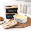 Butter Case, Storage Container with Knife, Wooden Case and Ceramic Butter Holder, Butter Knife Box, Kitchen Storage, Condiment Storage Container, Scan