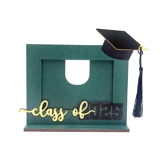 Dřevěný fotorámeček k promoci 2025, fotorámeček na památku s promoční čepicí, dárek pro střední školu a vysokou školu