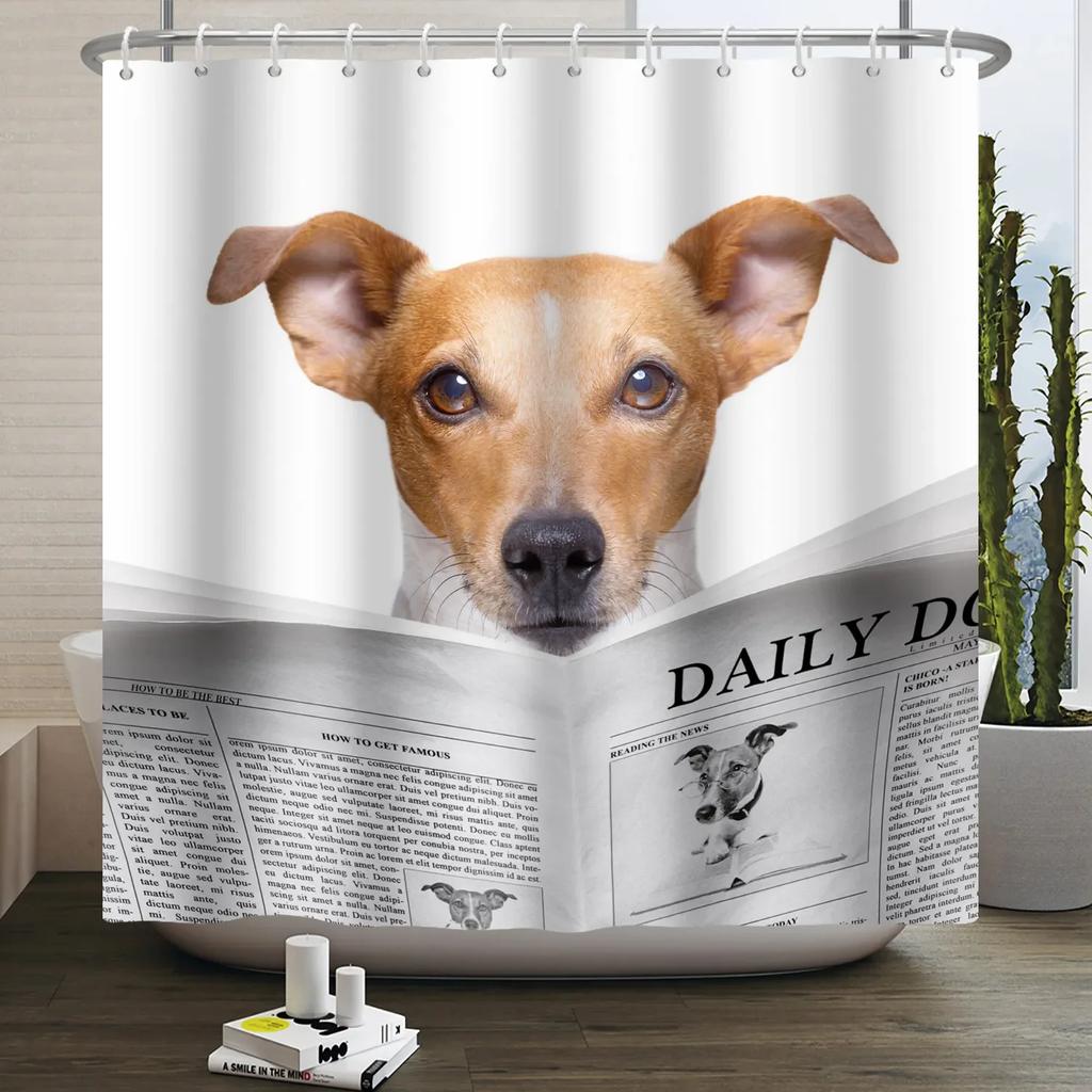 Funny Cat Shower Curtain Cartoon Cute Cats Dog Kids Shower Curtain for Bathroom Waterproof Polyester Home Decor Shower Curtains