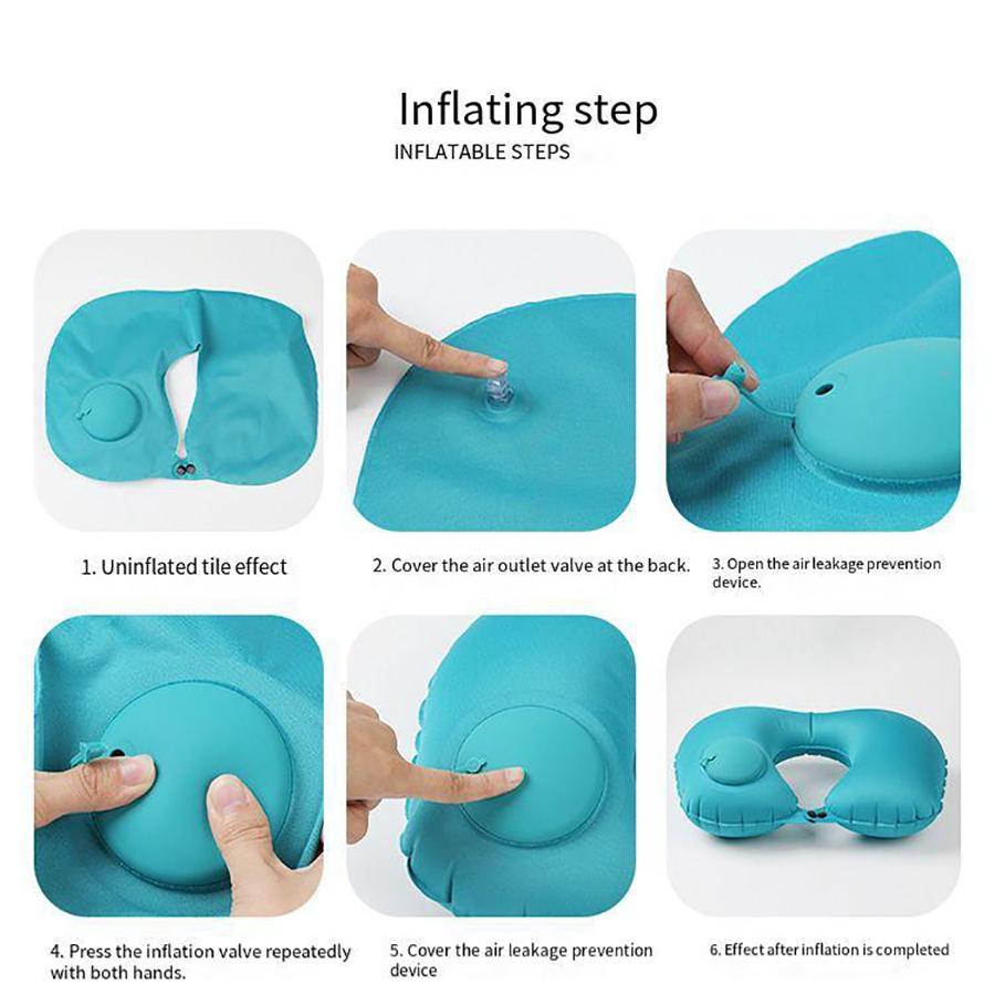Manual press type inflatable U-shaped pillow for leisure travel, folding and portable