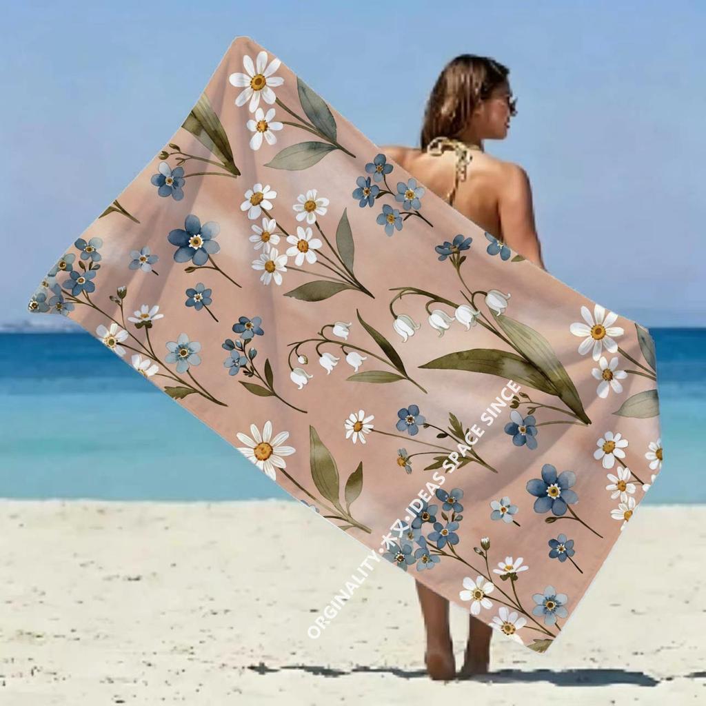 Vintage Watercolor Floral Beach Towel Patterned Sunscreen And Windproof Suitable For Swimming Pool Camping Travel