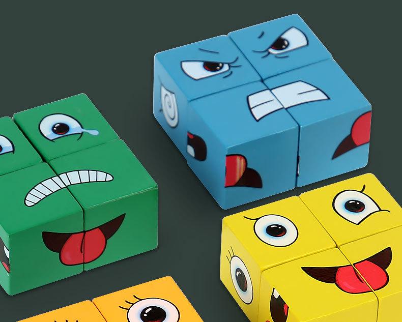 Face-Changing Magic Cube Building Blocks: Educational Wooden Toy for Kids