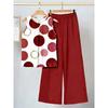 Plus Size Women's Summer Sleeveless Asymmetric Tank Top and Printed Pants Two Piece Set