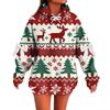 Ladies' Christmas Printed Bow Long Sleeved Loose Fitting Headband With Rope Hooded Sweatshirt Top