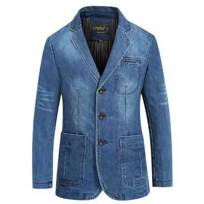 Men's Spring and Fall Denim Cotton Long-sleeved Denim Jacket Casual Plus Size Suit Jacket