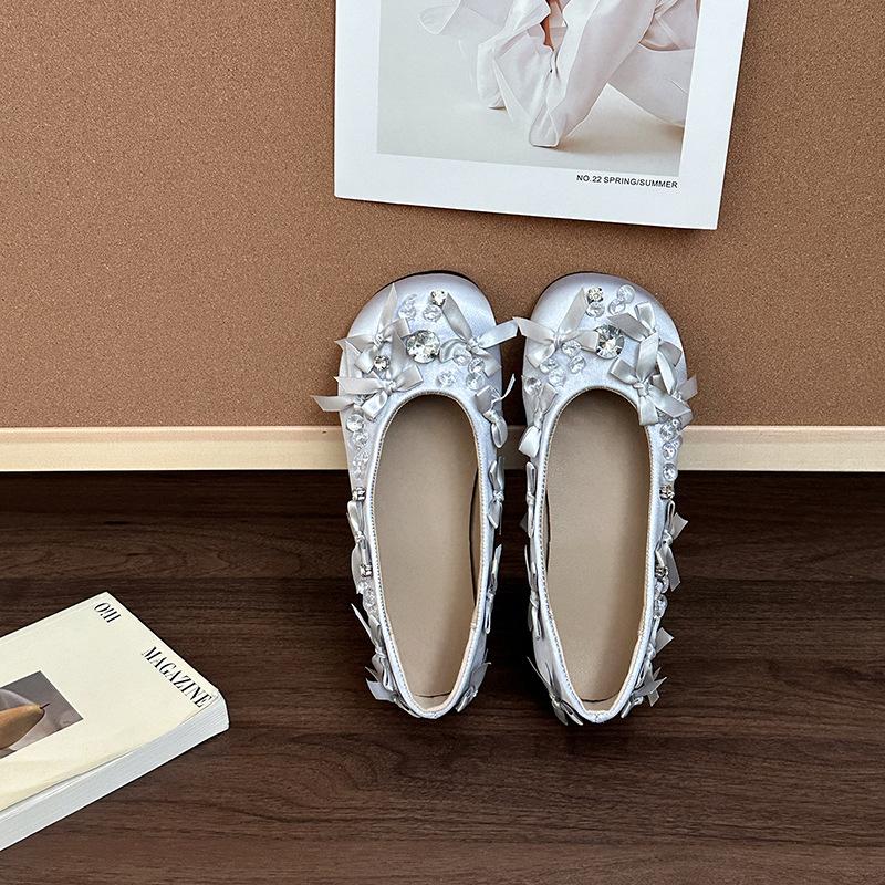 

Модные винтажные летние балетки с сеткой и жемчугом, женские туфли Мэри Джейн на плоской подошве с бантом 42 серебряный серый