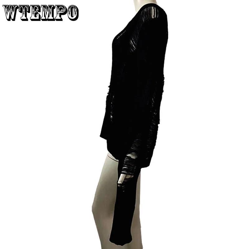 Black Hole Hollow Sweater Irregular Design Long Pullover Loose Casual Women's Punk Top American Spicy Girl Streetwear