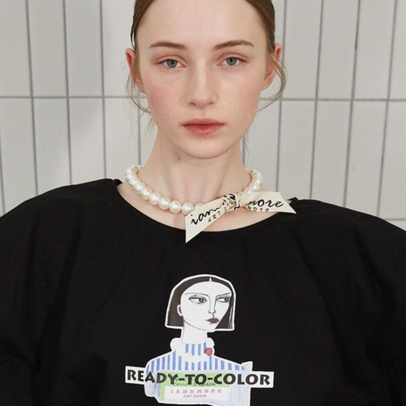 Iannmore Logo Tape Big Pearl Necklace