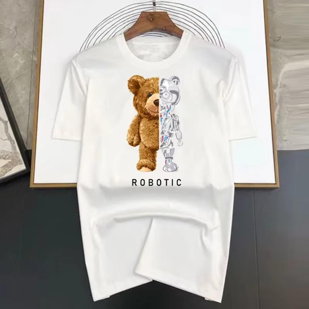 Zomer harajuku Robot Beer print grappig t-shirt Heren grafisch t-shirt korte mouw casual witte tops t-shirt dames mode kleding