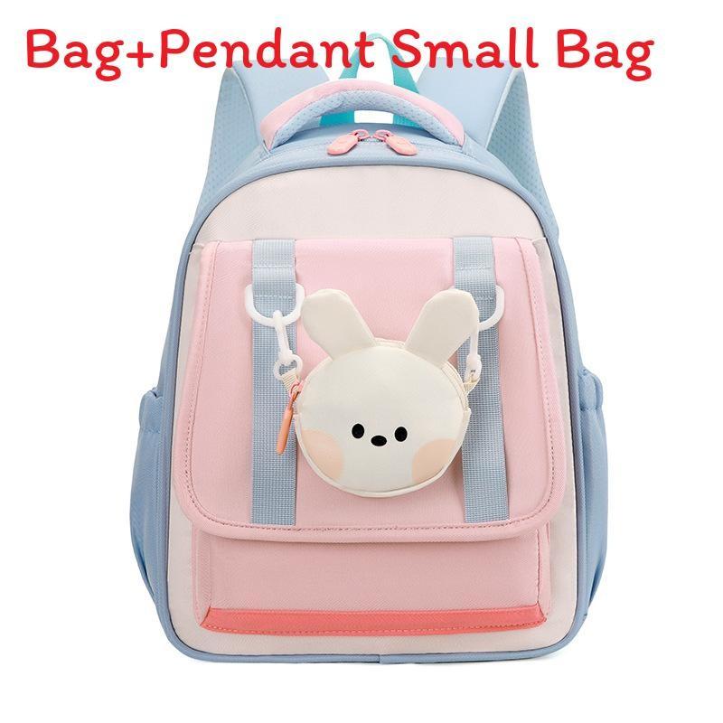 Nylon Preschooler Color Block Backpack With Cartoon Animal Pendant Bag Small