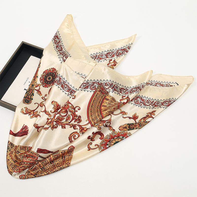 Satin Square Scarf Women Muslim Hijab Elegant  Print Silk Neckerchief Shawl Wraps Headband Handle Hair Accessories Bandana
