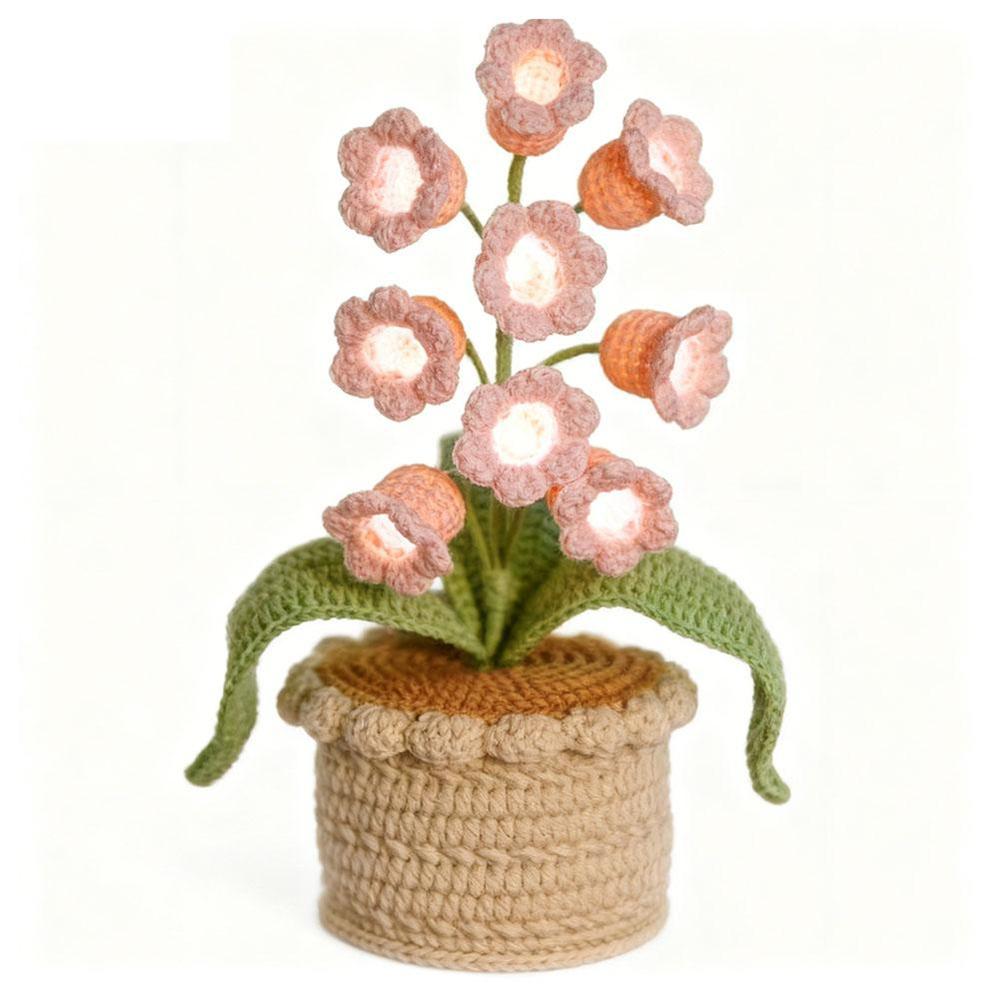 

Lily of The Valley Crochet Flowers Artificial Potted Flower with Night Lights Cordless Table Lamp Ornament Desk Home Decorations розовый