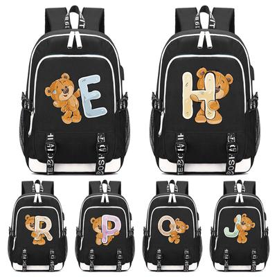 Batoh Little Bear s 26 anglickými písmeny Batoh s potiskem na plátně pro teenagery školní taška pro dívku Chlapec Velkokapacitní taška na knihy pro děti