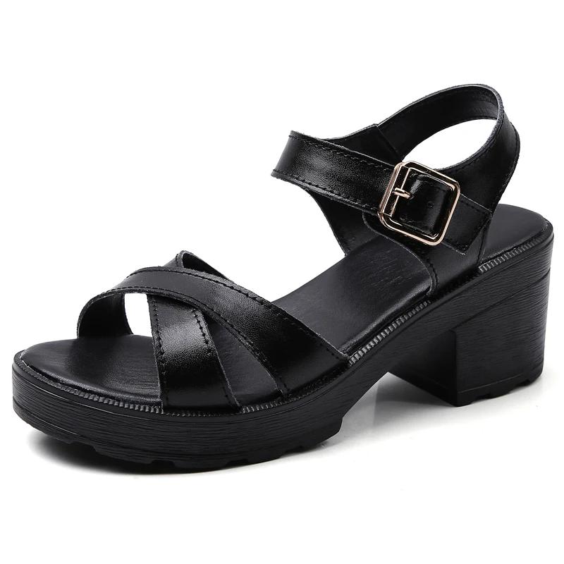 fashion 2024  High Heels Gladiator Sandals Woman Open Head Sexy Block Heel Platform Shoes Summer Buckle Size 34-40 Women Sandalias Mujer