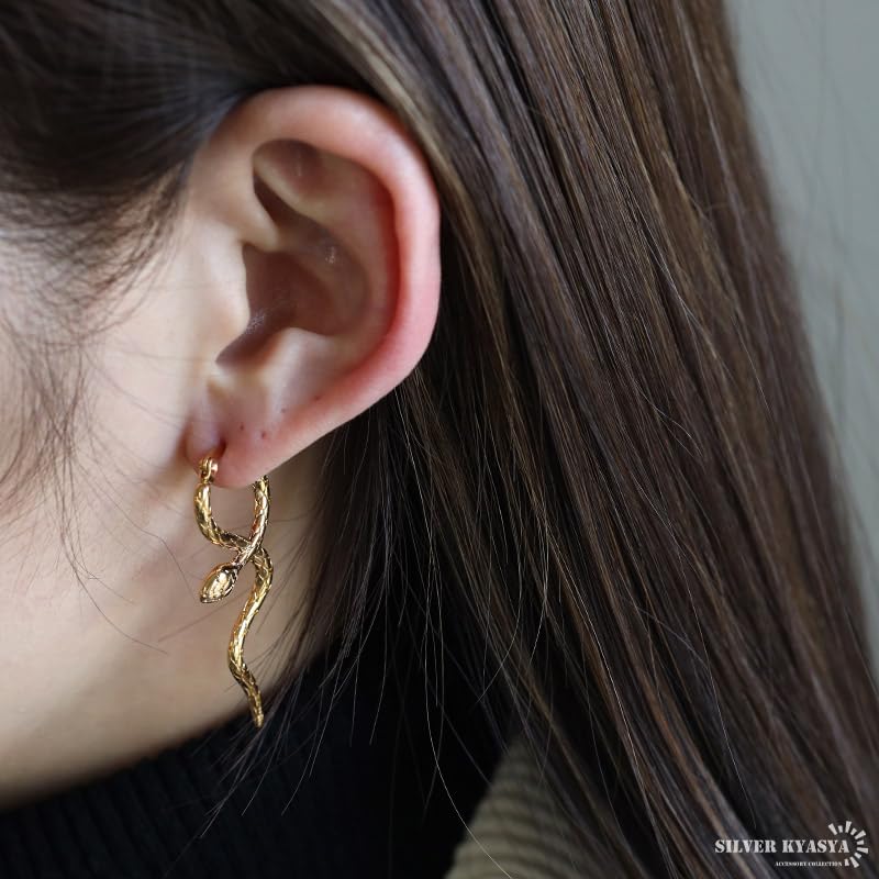 Stainless Steel Snake Large Long Silver 18KGP Gold Metal Allergy Both Ears [silver KYASYA] Earrings, Earrings, Earrings, Earrings, Gold, Silver,